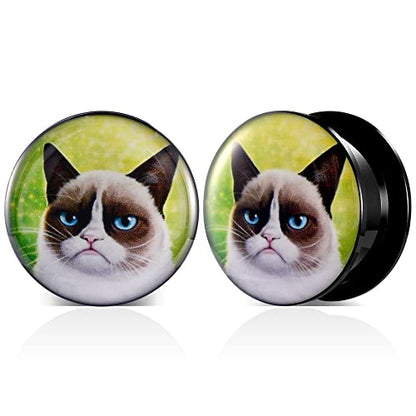 1 Pair Acrylic Solid Screw On Ear Plugs Tunnels Resin Allergy Free Stretcher Egyptian Cat Goddess Egypt Mythology Color Drawing For Women Men Body Piercing Jewelry