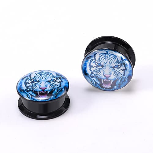 1 Pair Acrylic Solid Screw On Ear Plugs Tunnels Epoxy The Eye of Geometirc Flower Allergy Free 2g - 1 Inch Stretcher Art Color Drawing For Women For Men Body Piercing Jewelry