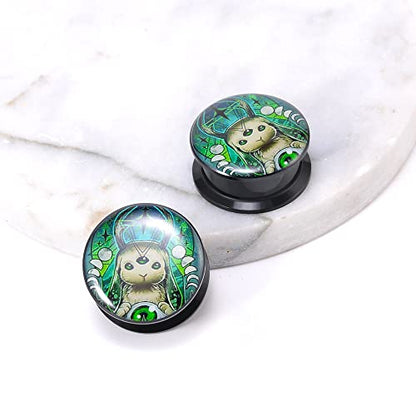 1 Pair Acrylic Solid Screw On Ear Plugs Tunnels Resin Allergy Free Stretcher Egyptian Cat Goddess Egypt Mythology Color Drawing For Women Men Body Piercing Jewelry