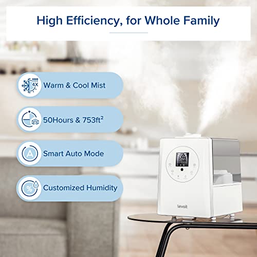 LEVOIT Humidifiers for Bedroom, Quiet (3L Water Tank) Cool Mist Top Fill Essential Oil Diffuser with 25Watt for Home Large Room, 360° Nozzle, Rapid Ultrasonic Humidification for Baby Nursery and Plant