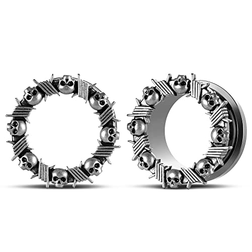 2PCS Surgical Steel Screw Fit Flesh Tunnels Skeleton Gothic Ear Expander Stretching Plugs Gauge 0G-1"(8mm-25mm)