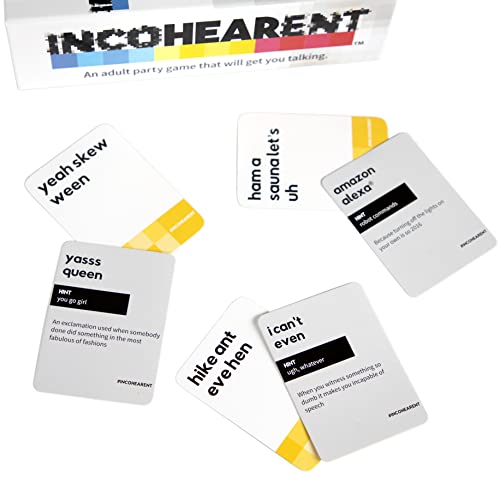 Incohearent, The Guess the Gibberish Party Game by Relatable, A Funny Card Game for Adults, Great for Bachelorette Party Games or Game Night Games, Includes 400 Cards, Instructions, and 1 Sand Timer