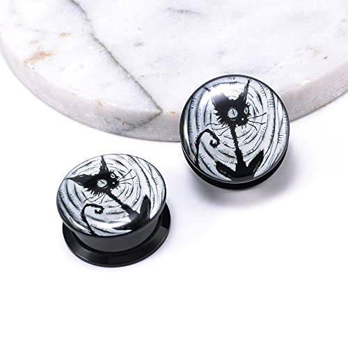 1 Pair Acrylic Solid Screw On Ear Plugs Tunnels Resin Allergy Free Stretcher Egyptian Cat Goddess Egypt Mythology Color Drawing For Women Men Body Piercing Jewelry