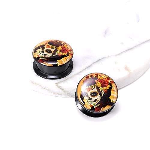 1 Pair Acrylic Solid Screw On Ear Plugs Tunnels Santa Muerte Death Goodness Resin Allergy Free Stretcher For Women Men Body Piercing Jewelry