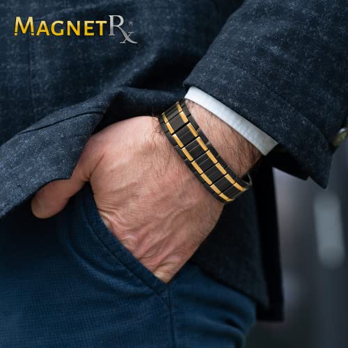 MagnetRX® 3X Strength Magnetic Bracelets for Men – Effective Titanium Mens Magnetic Bracelet – Premium Fold-Over Clasp & Adjustable Length with Sizing Tool & Gift Box (Black)