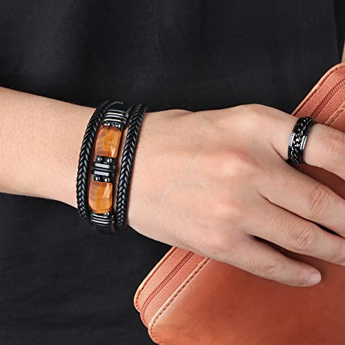 𝗚𝗶𝗳𝘁𝘀 𝗳𝗼𝗿 𝗠𝗲𝗻 𝗟𝗲𝗮𝘁𝗵𝗲𝗿 𝗕𝗿𝗮𝗰𝗲𝗹𝗲𝘁 With Tigers Eye, Father's Day Christmas Anniversary Birthday Gifts for Son Husband Grandson Boyfriend Brother Dad Love You Forever Bracelets for Men
