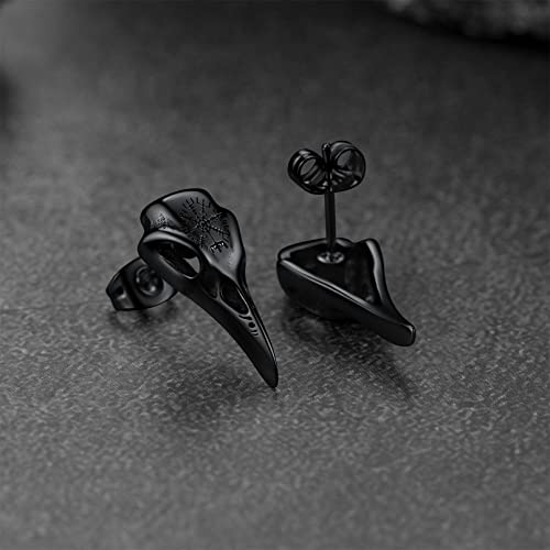 FaithHeart Raven Stud Earrings for Women Men, Stainless Steel Punk Gothic Norse Viking Crow Ear Studs with Delicate Gift Packaging