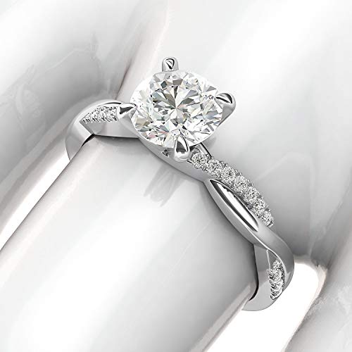 THELANDA Solid 14k White Gold 4-Prong Petite Twisted Vine Simulated 1.0 CT Diamond Engagement Ring Promise Bridal Ring