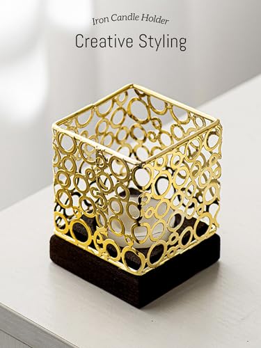 Candle Holder with Iron Shade Wooden Base for Dining Room, Table, Living Room and Wedding Decorations, Fun Gift for Men, Women and Children Sliver