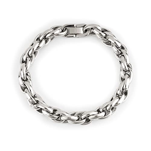 Baronyka Handmade Thick Silver Bracelet for Men, Stainless Steel, Men's Rope Chain Bracelet, Mens Link Bracelets (8.5, Silver-Plated)