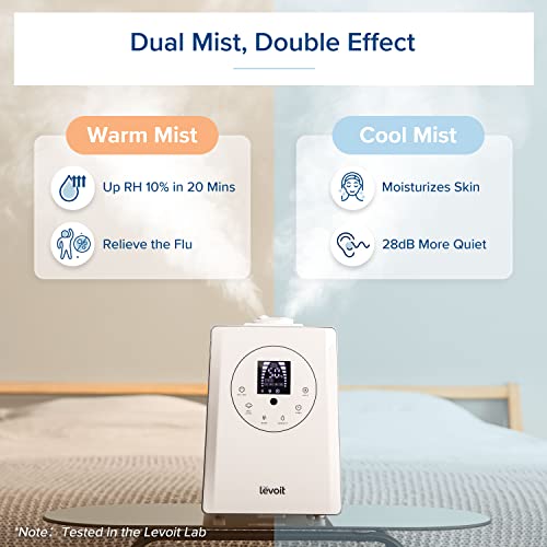 LEVOIT Humidifiers for Bedroom, Quiet (3L Water Tank) Cool Mist Top Fill Essential Oil Diffuser with 25Watt for Home Large Room, 360° Nozzle, Rapid Ultrasonic Humidification for Baby Nursery and Plant