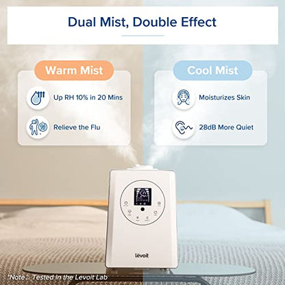 LEVOIT Humidifiers for Bedroom, Quiet (3L Water Tank) Cool Mist Top Fill Essential Oil Diffuser with 25Watt for Home Large Room, 360° Nozzle, Rapid Ultrasonic Humidification for Baby Nursery and Plant