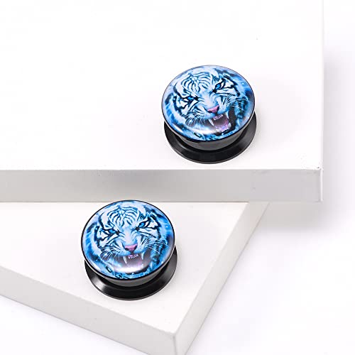 1 Pair Acrylic Solid Screw On Ear Plugs Tunnels Epoxy The Eye of Geometirc Flower Allergy Free 2g - 1 Inch Stretcher Art Color Drawing For Women For Men Body Piercing Jewelry