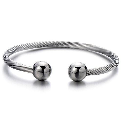 COOLSTEELANDBEYOND Elastic Adjustable Stainless Steel Cuff Bangle Bracelet for Mens Womens