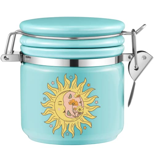 Sun Moon Stash Container Half Oz (250ml), Ceramic Cute Stash Jar Containers w/Clamp Lid, Mystical Celestial Aesthetic Decorative Jar Storage - Double Sealed Airtight Herbs Fresh Jar -Orange