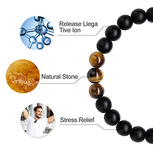 M MOOHAM Natural Stone Bracelets for Men - 8mm Tiger Eye | Matte Agate | Lava Rock Bracelets for Men Teen Boys Gifts Fathers Day Anniversary Birthday Gifts for Him