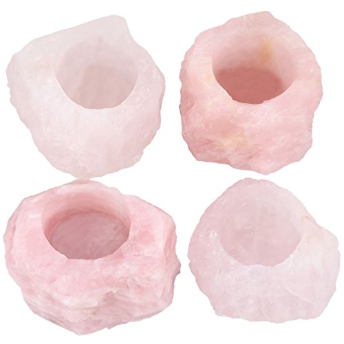 rockcloud Natural Raw Rose Quartz Taper Tea Light Candle Holder Air Plant Holder Healing Stone Home Decoration Figurine