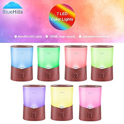 BlueHills Premium 2000 ML XL Essential Oil Diffuser Aromatherapy Humidifier for Large Room Home 40 Hour Run Huge Coverage Area 2 Liter Extra Large Capacity Diffuser Dark Wood Grain (E003)