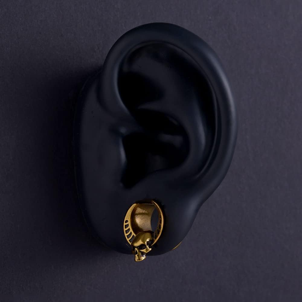 2PCS Punk Skull Ear Tunnels Brass Vintage Double Flared Plugs Cool Gothic Goat Head Ear Gauges Stretcher Piercings Gauge 0g to 1 inch