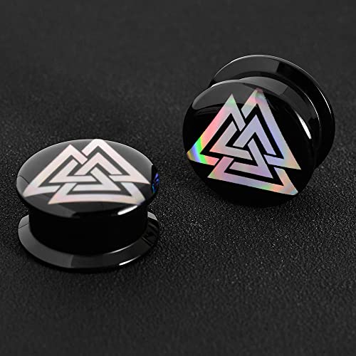 1 Pair Acrylic Solid Screw On Ear Plugs Tunnels Scandinavian Norse Viking Symbol Resin Allergy Free Stretcher For Women Men Body Piercing Jewelry