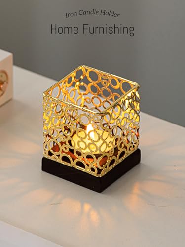 Candle Holder with Iron Shade Wooden Base for Dining Room, Table, Living Room and Wedding Decorations, Fun Gift for Men, Women and Children Sliver