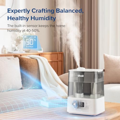 LEVOIT Humidifiers for Bedroom Large Room Home, (6L) Cool Mist Top Fill Essential Oil Diffuser for Baby & Plants, Smart App & Voice Control, Rapid Humidification & Auto Mode - Quiet Sleep Mode, Gray