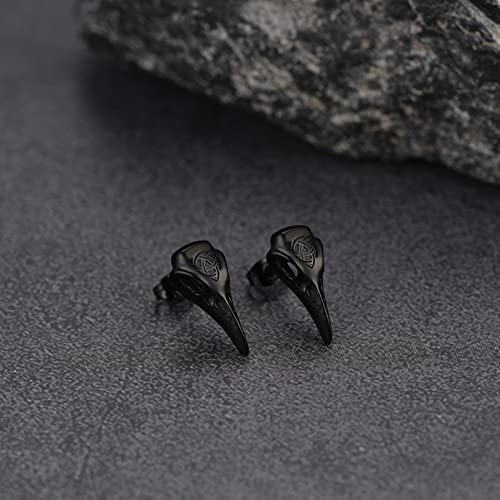 FaithHeart Raven Stud Earrings for Women Men, Stainless Steel Punk Gothic Norse Viking Crow Ear Studs with Delicate Gift Packaging