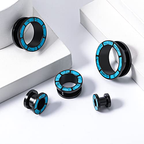 Blue Turquoise Stainless Steel Ear Flesh Tunnels Screw Fit Ear Gauges Stretcher Expander Piercing Jewelry