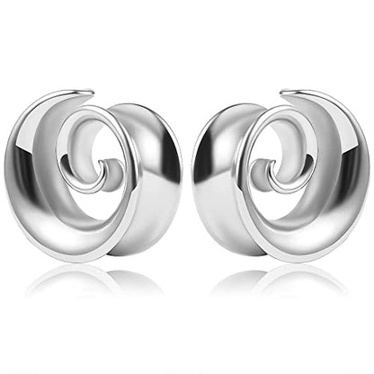 2PCS Spiral Saddle Ear Tunnels Plugs 316 Stainless Steel Ear Gauges Hypoallergenic Earrings Expander Stretcher Piercing Body Jewelry 0g-1"(8mm-25mm)