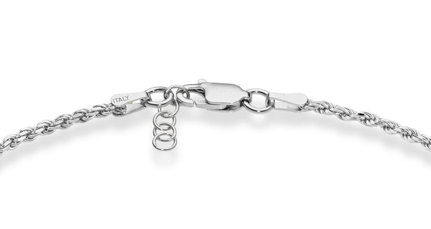 Miabella Solid 925 Sterling Silver Italian 2mm, 3mm Diamond-Cut Braided Rope Chain Bracelet for Women Men, Made in Italy