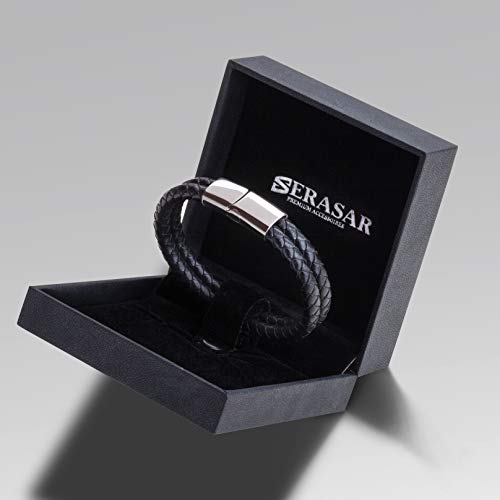 SERASAR Premium Leather Bracelet Men | Stainless Steel Magnetic Clasp | Three Colors | Jewelry Box Included