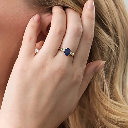 Gem Stone King 10K Yellow Gold and 925 Sterling Silver Blue Sapphire and White Lab Grown Diamond Engagement Ring For Women | 1.88 Cttw | Oval 8X6MM | Ring Size 5-9