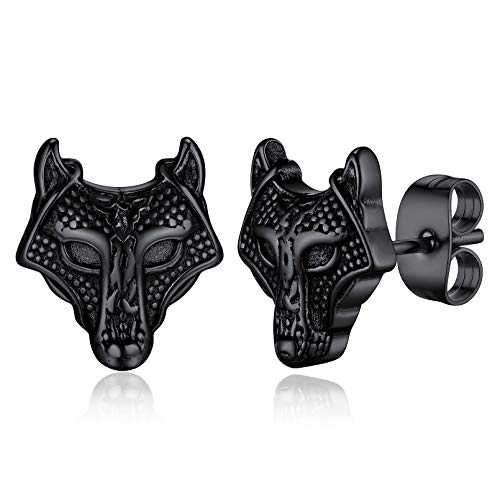FaithHeart Norse Viking Jewelry Sterling Silver/Stainless Steel Stud Earrings Celtic Wolf/Thors Hammer Studs for Women Men