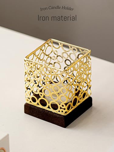 Candle Holder with Iron Shade Wooden Base for Dining Room, Table, Living Room and Wedding Decorations, Fun Gift for Men, Women and Children Sliver