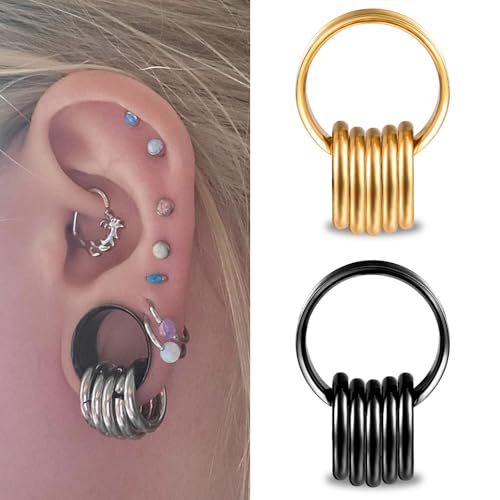 2PCS Ear Tunnels Plugs Gauges with 10PCS Nose Rings 316 Stainless Steel Hypoallergenic Earrings Expanders for Stretched Piercing Body Jewelry