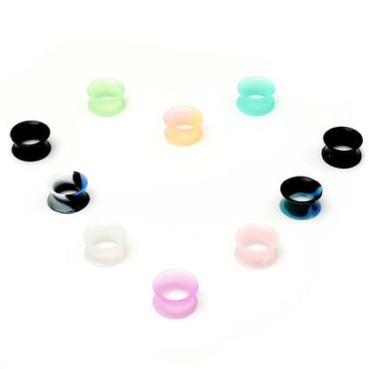 WBRWP 48/32/24/22/20/16/12pcs Ear Tunnels and Plugs - Double Flared Hollow Hard/Soft Silicone Ear Gauges - Ear Expander Stretcher Body Piercing Jewelry 8g-1"