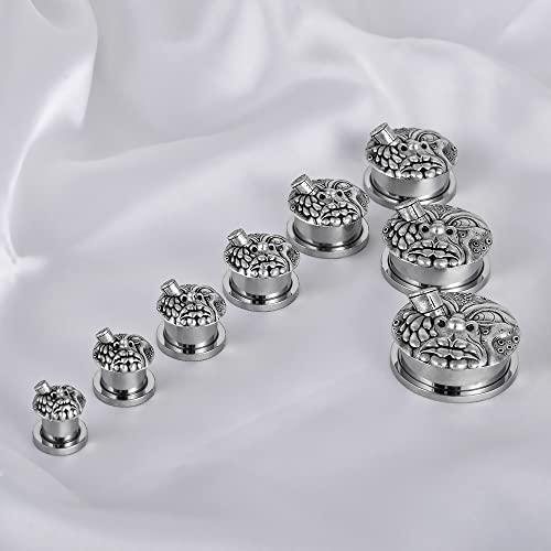 2PCS Surgical Steel Screw Fit Flesh Tunnels Skeleton Gothic Ear Expander Stretching Plugs Gauge 0G-1"(8mm-25mm)