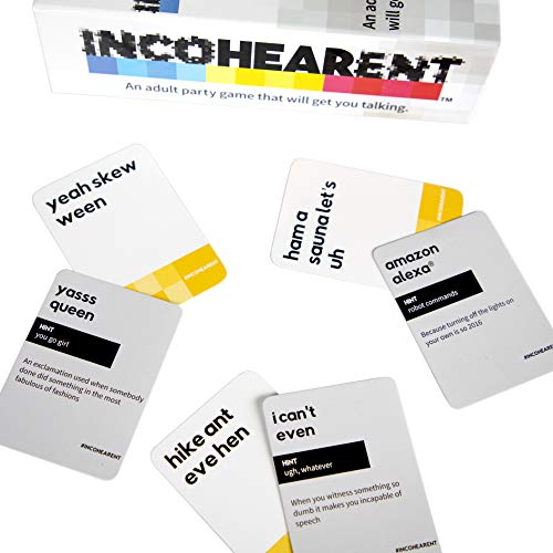 Incohearent, The Guess the Gibberish Party Game by Relatable, A Funny Card Game for Adults, Great for Bachelorette Party Games or Game Night Games, Includes 400 Cards, Instructions, and 1 Sand Timer