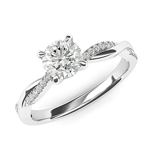 THELANDA Solid 14k White Gold 4-Prong Petite Twisted Vine Simulated 1.0 CT Diamond Engagement Ring Promise Bridal Ring