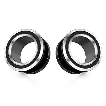 2PCS 316L Stainless Steel Two-color Screw Tunnel Ear Plug Expander Stretcher Gauge 0G-1"