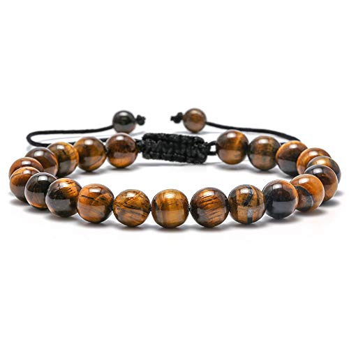 M MOOHAM Natural Stone Bracelets for Men - 8mm Tiger Eye | Matte Agate | Lava Rock Bracelets for Men Teen Boys Gifts Fathers Day Anniversary Birthday Gifts for Him