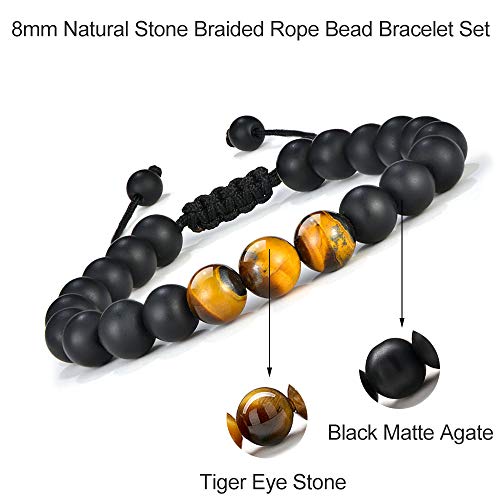 M MOOHAM Natural Stone Bracelets for Men - 8mm Tiger Eye | Matte Agate | Lava Rock Bracelets for Men Teen Boys Gifts Fathers Day Anniversary Birthday Gifts for Him