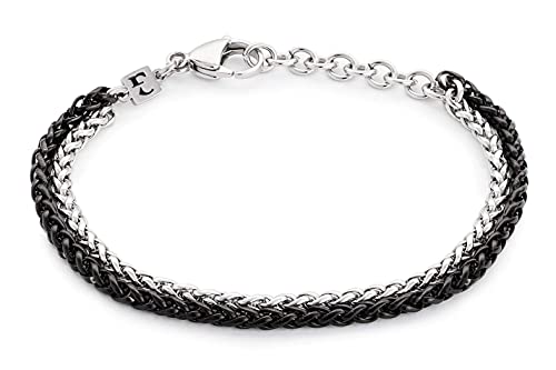 Galis Mens Bracelet - Stainless Steel Bracelet for Men, Non Tarnish Silver Plated Rope Chain Bracelet, Stylish Birthday Bracelets For Boys & Men, Silver & Black Bracelet For Men 7" length Bracelet Set