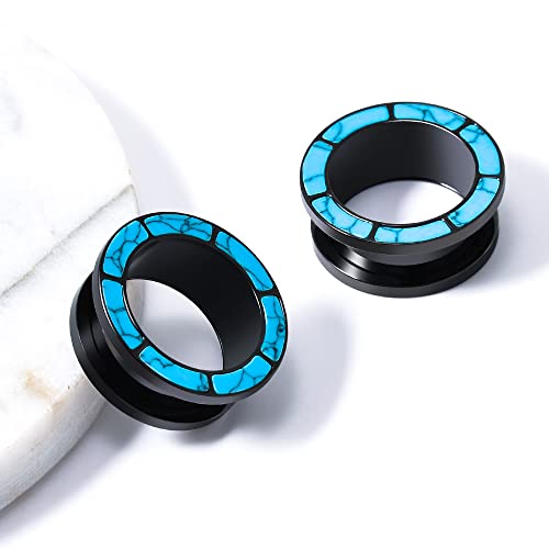 Blue Turquoise Stainless Steel Ear Flesh Tunnels Screw Fit Ear Gauges Stretcher Expander Piercing Jewelry