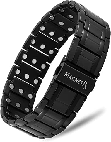 MagnetRX® 3X Strength Magnetic Bracelets for Men – Effective Titanium Mens Magnetic Bracelet – Premium Fold-Over Clasp & Adjustable Length with Sizing Tool & Gift Box (Black)