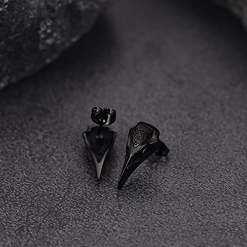 FaithHeart Raven Stud Earrings for Women Men, Stainless Steel Punk Gothic Norse Viking Crow Ear Studs with Delicate Gift Packaging