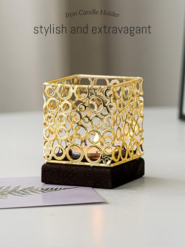 Candle Holder with Iron Shade Wooden Base for Dining Room, Table, Living Room and Wedding Decorations, Fun Gift for Men, Women and Children Sliver