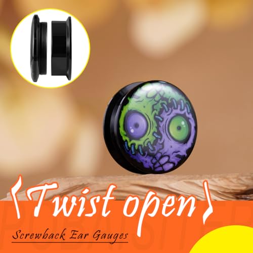 2PCS Acrylic Solid Screw On Ear gauges Art Oil Painting The Scream Epoxy Allergy Free Ear Plugs and Tunnels Stretcher For Women Men Body Piercing Jewelry