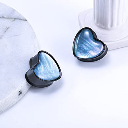 2PCS 8mm-25mm Pearl Shell Ear Gauges Saddle Tunnels 316L Stainless Steel Teardrop Heart Shape Double Flared Plugs Expander Stretcher Piercing