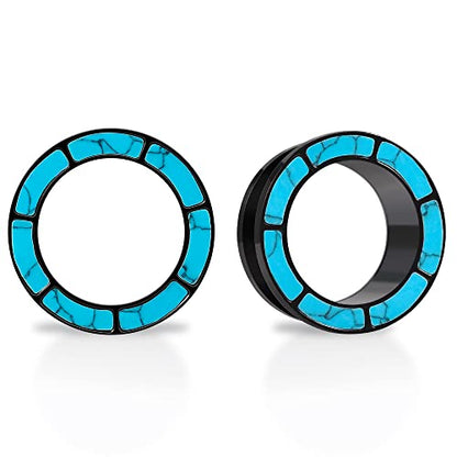 Blue Turquoise Stainless Steel Ear Flesh Tunnels Screw Fit Ear Gauges Stretcher Expander Piercing Jewelry